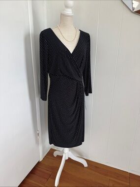 Ralph Lauren Black Polka Dot Long-Sleeve Wrap Dress